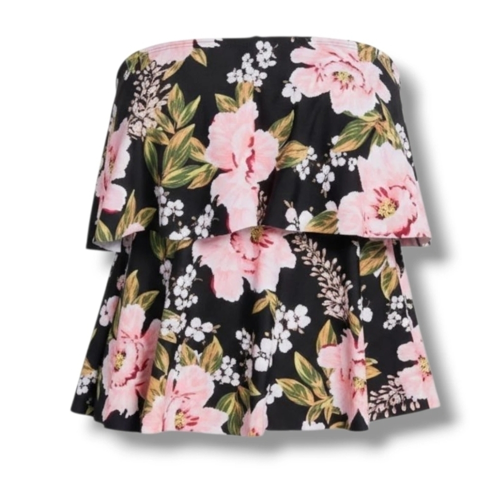 Kona Sol Women’s Black Floral Layered Tankini Swim Top XS NWT